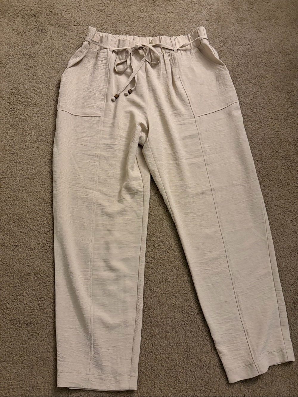 Soho Cream Wide-Leg Drawstring Pants